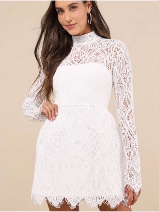 Lulus Dresses & Skirts - Lulu's White Lace High-Neck Long Sleeve Mini Dress